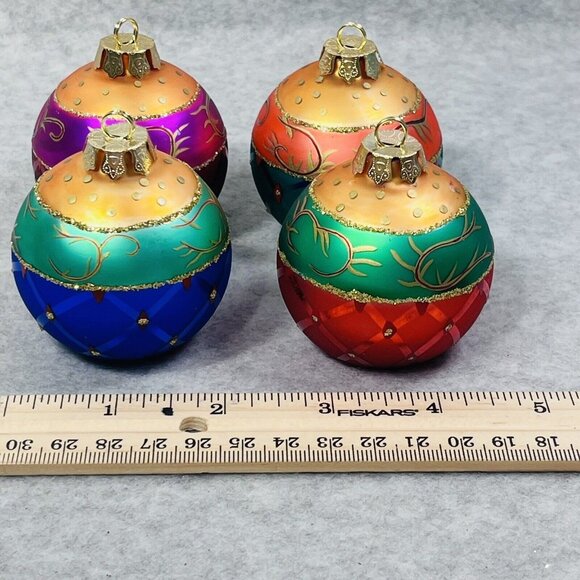 Ornament Place Card Holders Hand Painted Glass with Glitter Set Of 4 Christmas - Picture 11 of 12